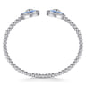 Mosaic - 925 Sterling Silver Bujukan White Sapphire and Sapphire Open Bangle Bracelet with Blue and Dust Blue and White Enamel
