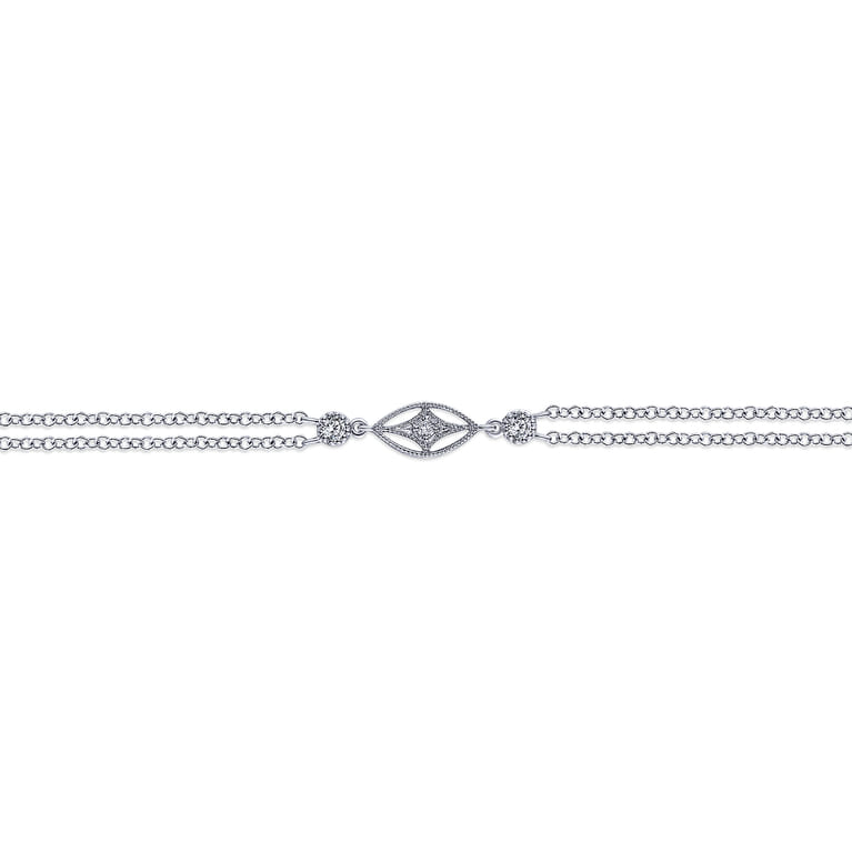 Multi Row 925 Sterling Silver Chain Ankle Bracelet with White Sapphire Marquise Stations - Shot 2