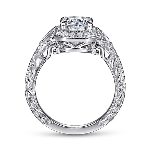 Myrna - Art Deco 14K White Gold Round Halo Diamond Engagement Ring - 0.41 ct - Shot 2