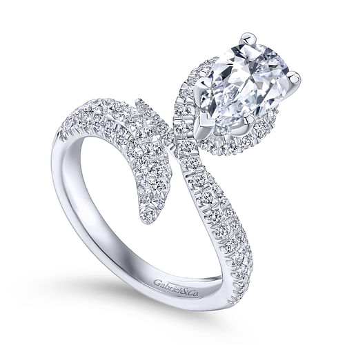 Mystic - 14K White Gold Pear Shape Halo Diamond Engagement Ring - 1.04 ct - Shot 3