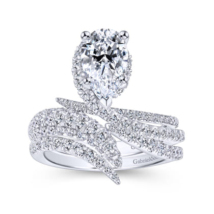 Mystic - 14K White Gold Pear Shape Halo Diamond Engagement Ring