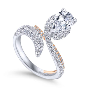 Mystic - 14K White-Rose Gold Pear Shape Halo Diamond Engagement Ring