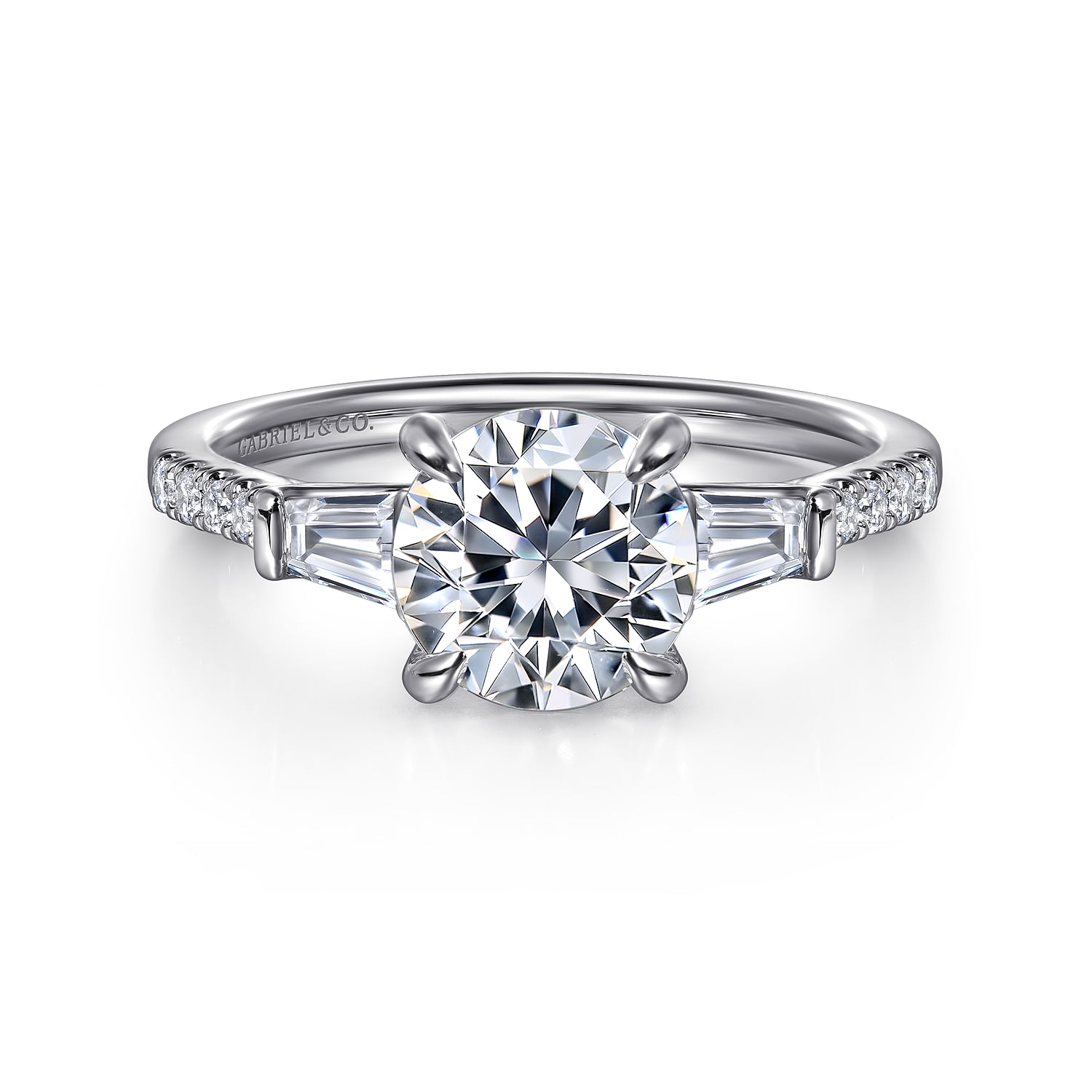 Nadia - 14K White Gold Round Three Stone Lotus Diamond Engagement Ring