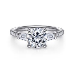 Nadia - 14K White Gold Round Three Stone Lotus Diamond Engagement Ring