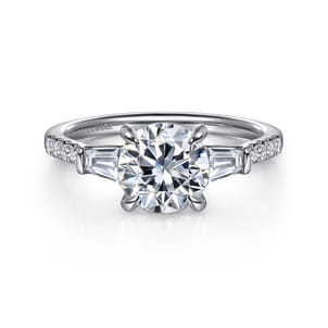 Nadia - 14K White Gold Round Three Stone Lotus Diamond Engagement Ring