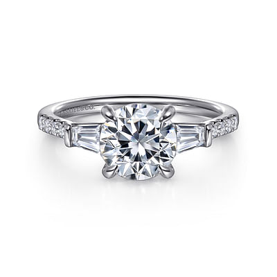 Nadia - 14K White Gold Round Three Stone Lotus Diamond Engagement Ring