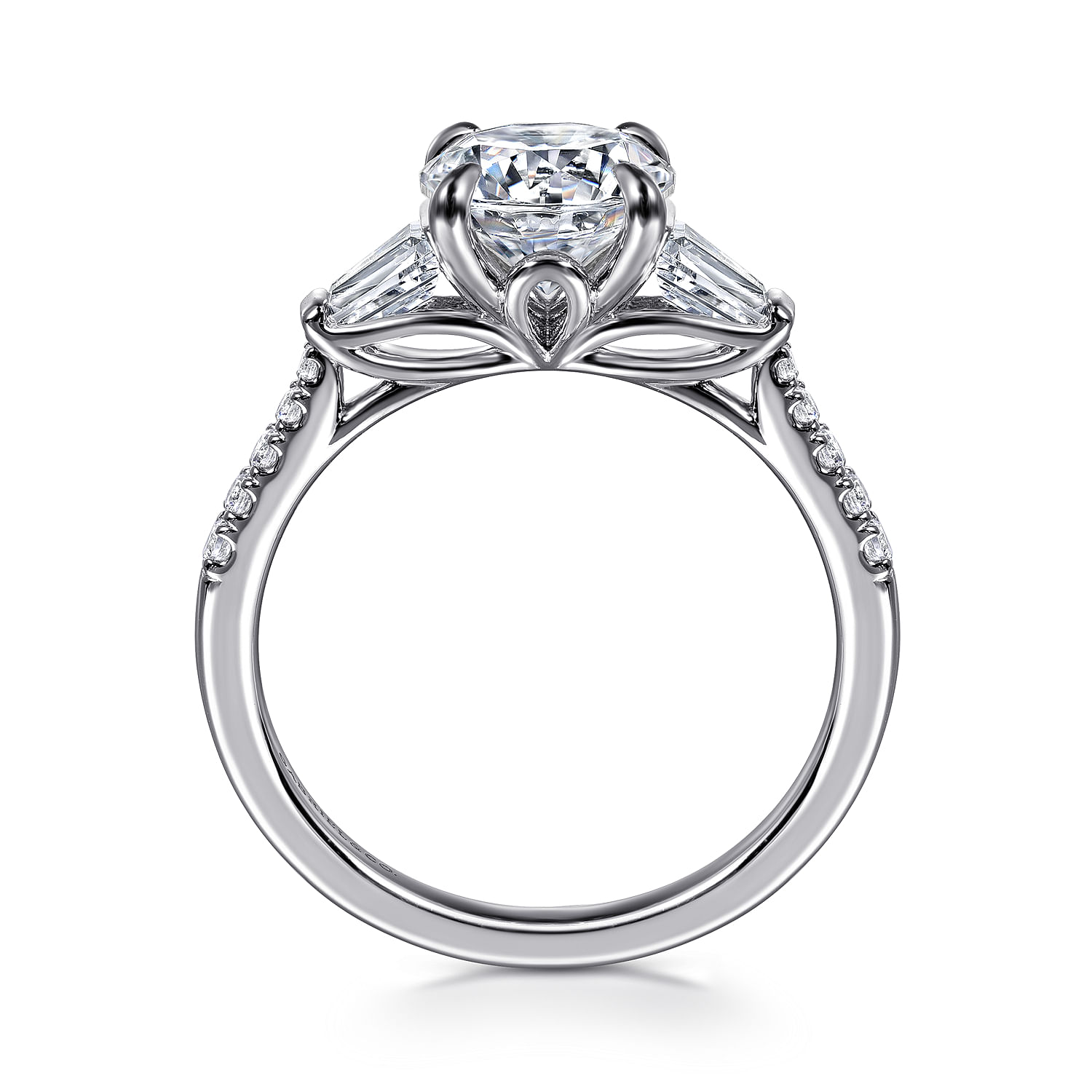 Nadia - 14K White Gold Round Three Stone Lotus Diamond Engagement Ring