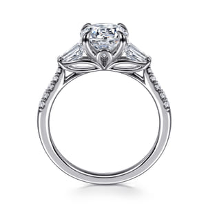 Nadia - 14K White Gold Round Three Stone Lotus Diamond Engagement Ring