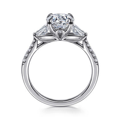 Nadia - 14K White Gold Round Three Stone Lotus Diamond Engagement Ring