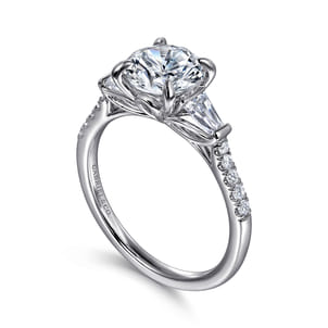 Nadia - 14K White Gold Round Three Stone Lotus Diamond Engagement Ring