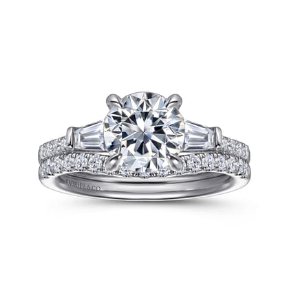 Nadia - 14K White Gold Round Three Stone Lotus Diamond Engagement Ring