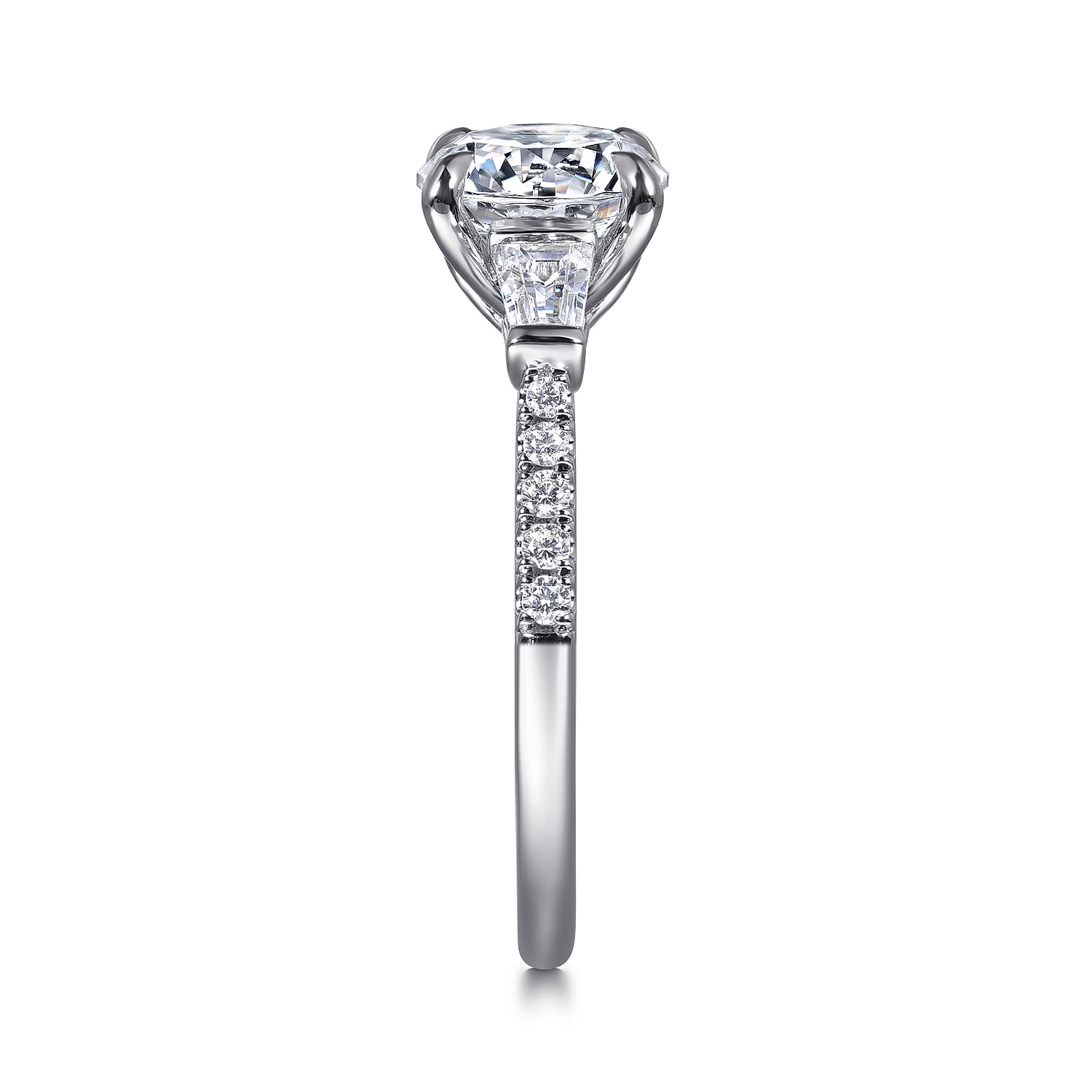Nadia - 14K White Gold Round Three Stone Lotus Diamond Engagement Ring