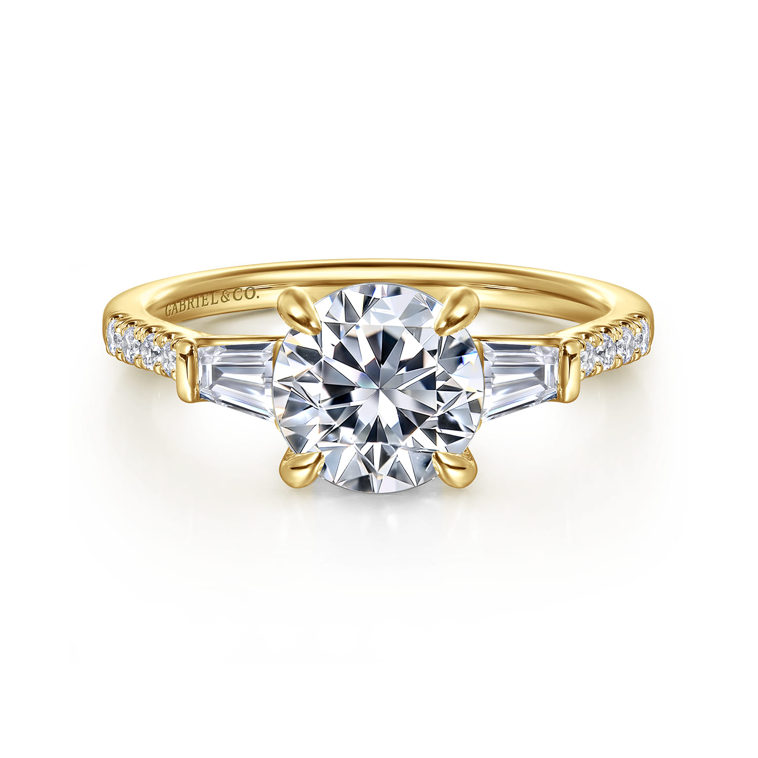 Nadia - 14K Yellow Gold Round Three Stone Lotus Diamond Engagement Ring