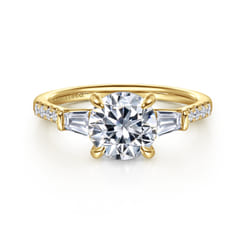 Nadia - 14K Yellow Gold Round Three Stone Lotus Diamond Engagement Ring