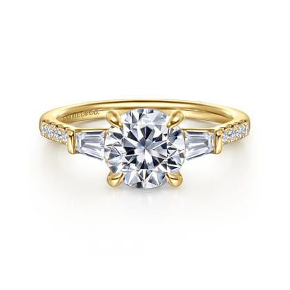 Nadia - 14K Yellow Gold Round Three Stone Lotus Diamond Engagement Ring