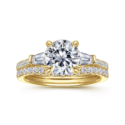 Nadia - 14K Yellow Gold Round Three Stone Lotus Diamond Engagement Ring