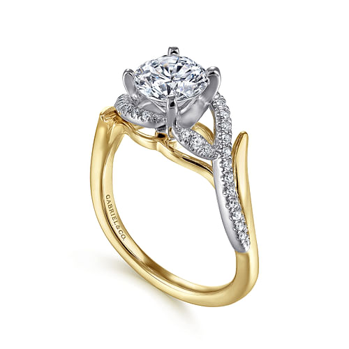 Nakia - 14K White-Yellow Gold Round Diamond Engagement Ring - 0.16 ct - Shot 3