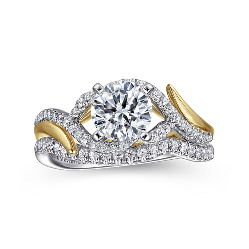 Nakia - 14K White-Yellow Gold Round Diamond Engagement Ring - 0.16 ct - Shot 4