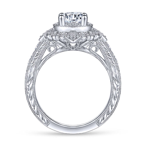Nancy - Art Deco Platinum Round Double Halo Diamond Engagement Ring - 0.42 ct - Shot 2