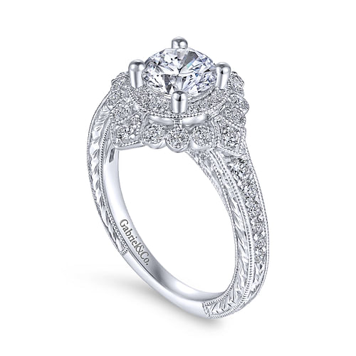 Nancy - Art Deco Platinum Round Double Halo Diamond Engagement Ring - 0.42 ct - Shot 3