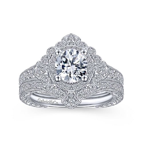 Nancy - Art Deco Platinum Round Double Halo Diamond Engagement Ring - 0.42 ct - Shot 4
