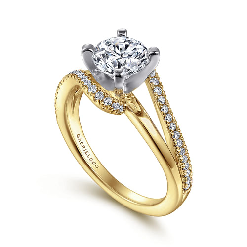 Naomi - 14K White-Yellow Gold Round Diamond Bypass Engagement Ring - 0.19 ct - Shot 3
