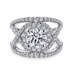 14K White Gold Round Halo Diamond Engagement Ring