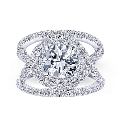 Naples - 14K White Gold Round Halo Diamond Engagement Ring