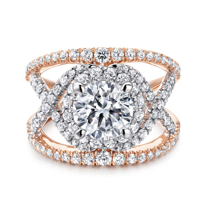 Naples - 14K White-Rose Gold Round Halo Diamond Engagement Ring