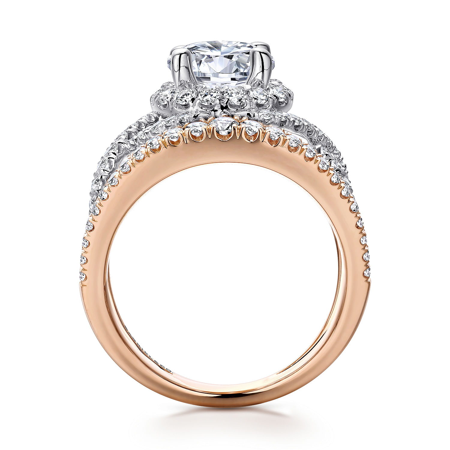 Naples - 14K White-Rose Gold Round Halo Diamond Engagement Ring - 1.07 ct - Shot 2