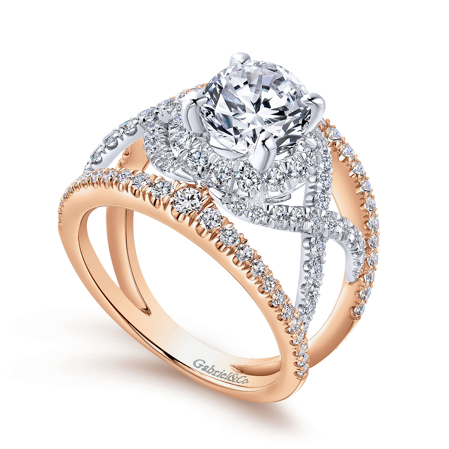 Naples - 14K White-Rose Gold Round Halo Diamond Engagement Ring - 1.07 ct - Shot 3