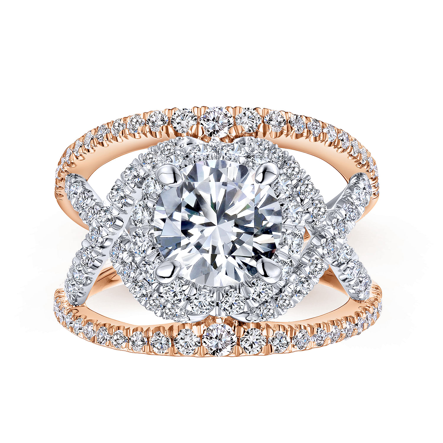 Naples - 14K White-Rose Gold Round Halo Diamond Engagement Ring - 1.07 ct - Shot 4