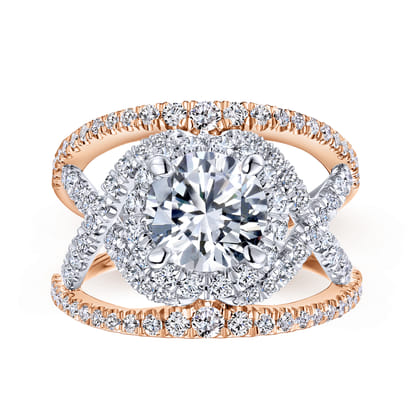 Naples - 14K White-Rose Gold Round Halo Diamond Engagement Ring