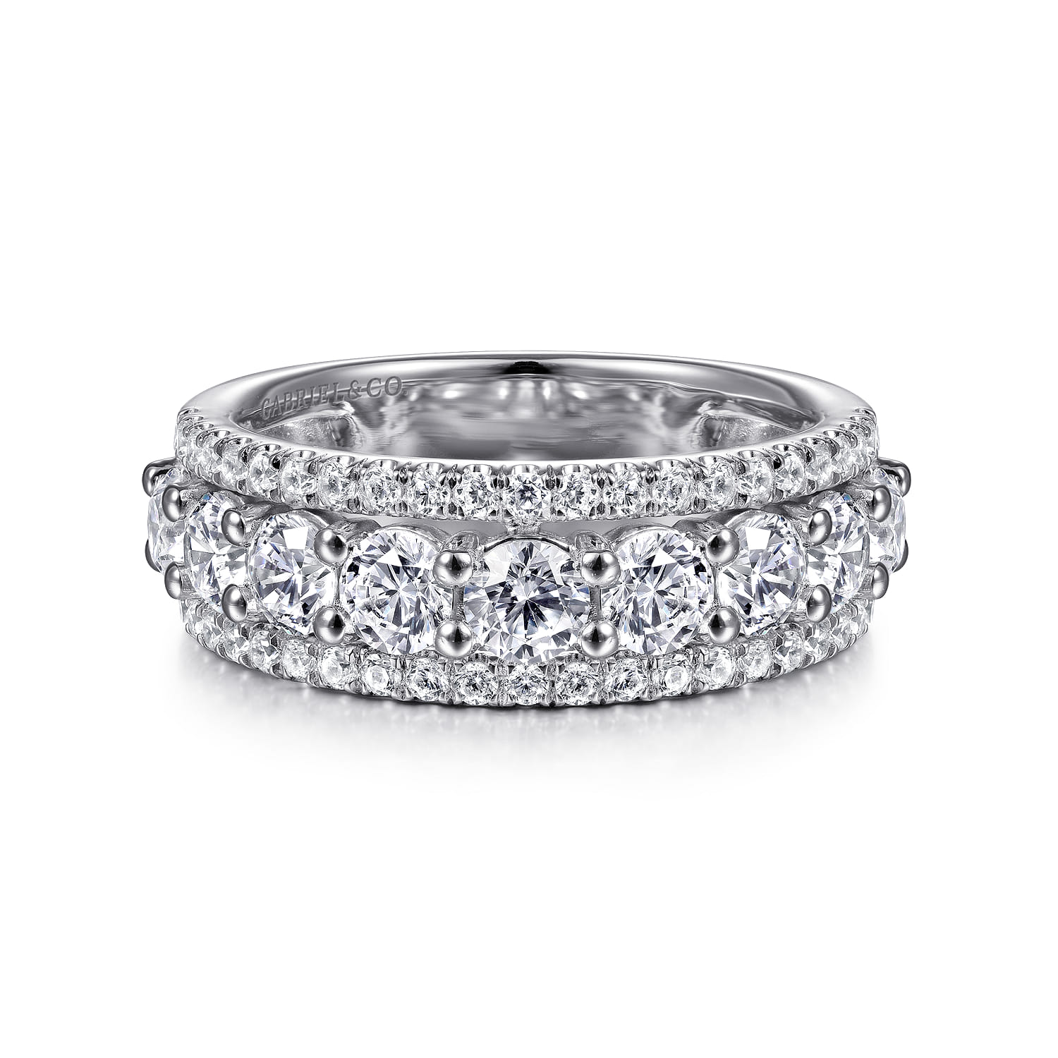 Fancy Wedding Ring in 14k White Gold with Round Natural Diamond at Gabriel & Co. - Shot 1