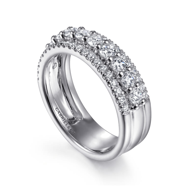 Fancy Wedding Ring in 14k White Gold with Round Natural Diamond at Gabriel & Co. - Shot 3