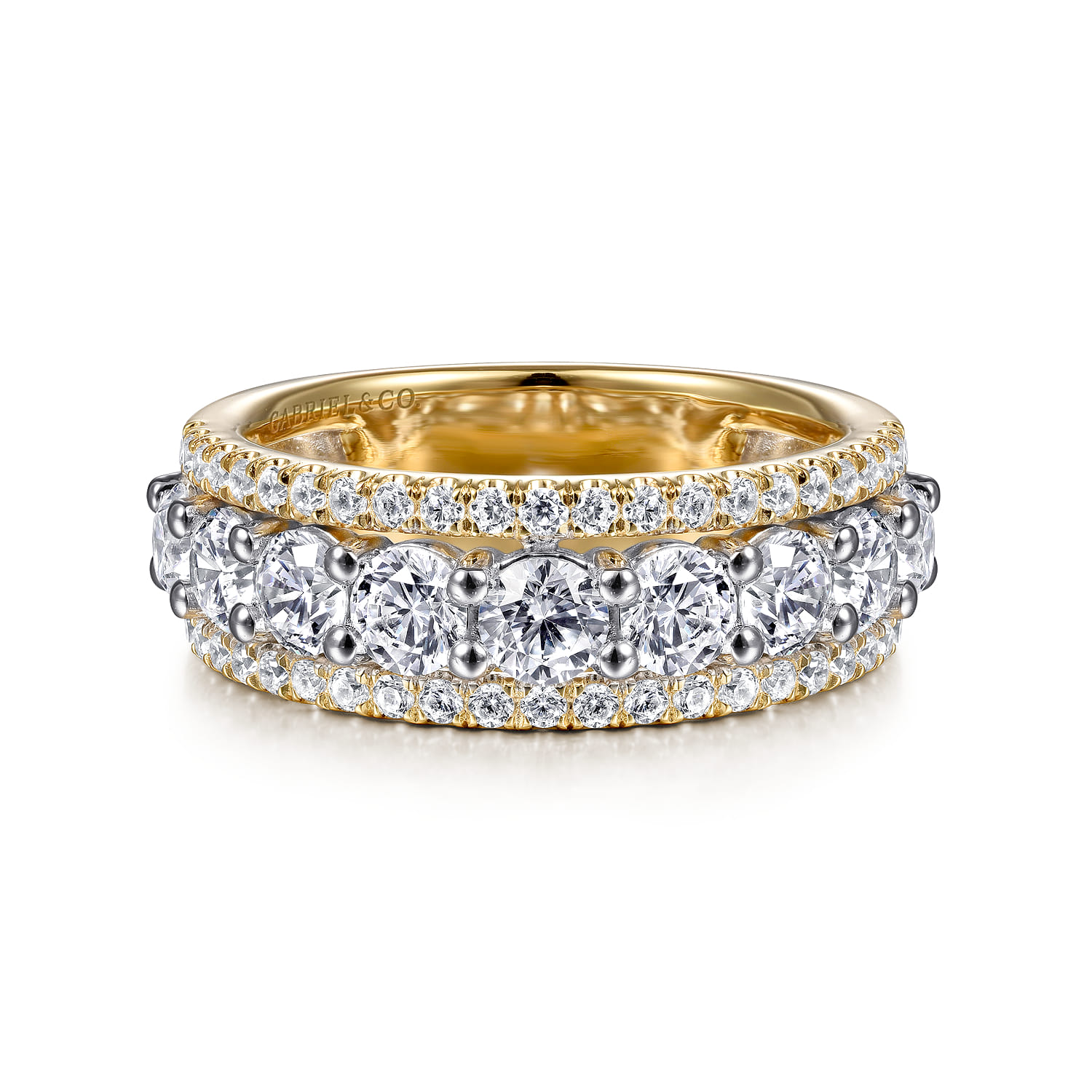 Fancy Wedding Ring in 14k Yellow/white Gold with Round Natural Diamond at Gabriel & Co. - Shot 1