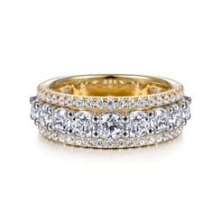 Nash - Wide 14K White-Yellow Gold Diamond Anniversary Band