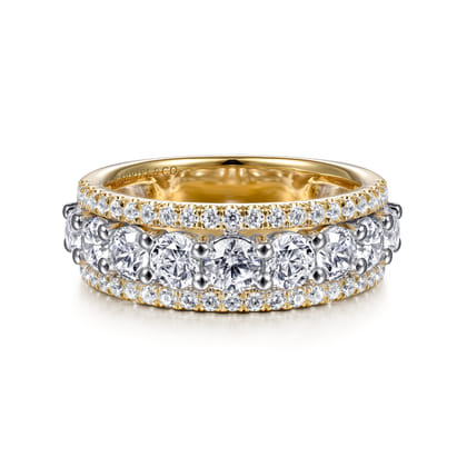 Nash - Wide 14K White-Yellow Gold Diamond Anniversary Band