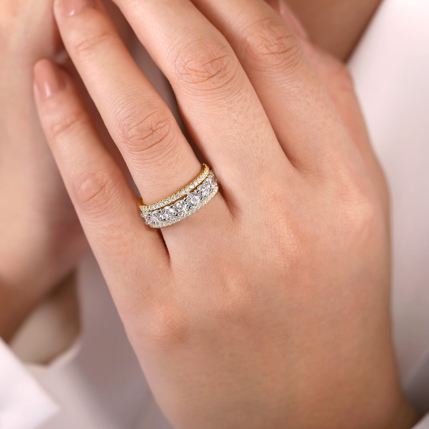 Fancy Wedding Ring in 14k Yellow/white Gold with Round Natural Diamond at Gabriel & Co. - Shot 5