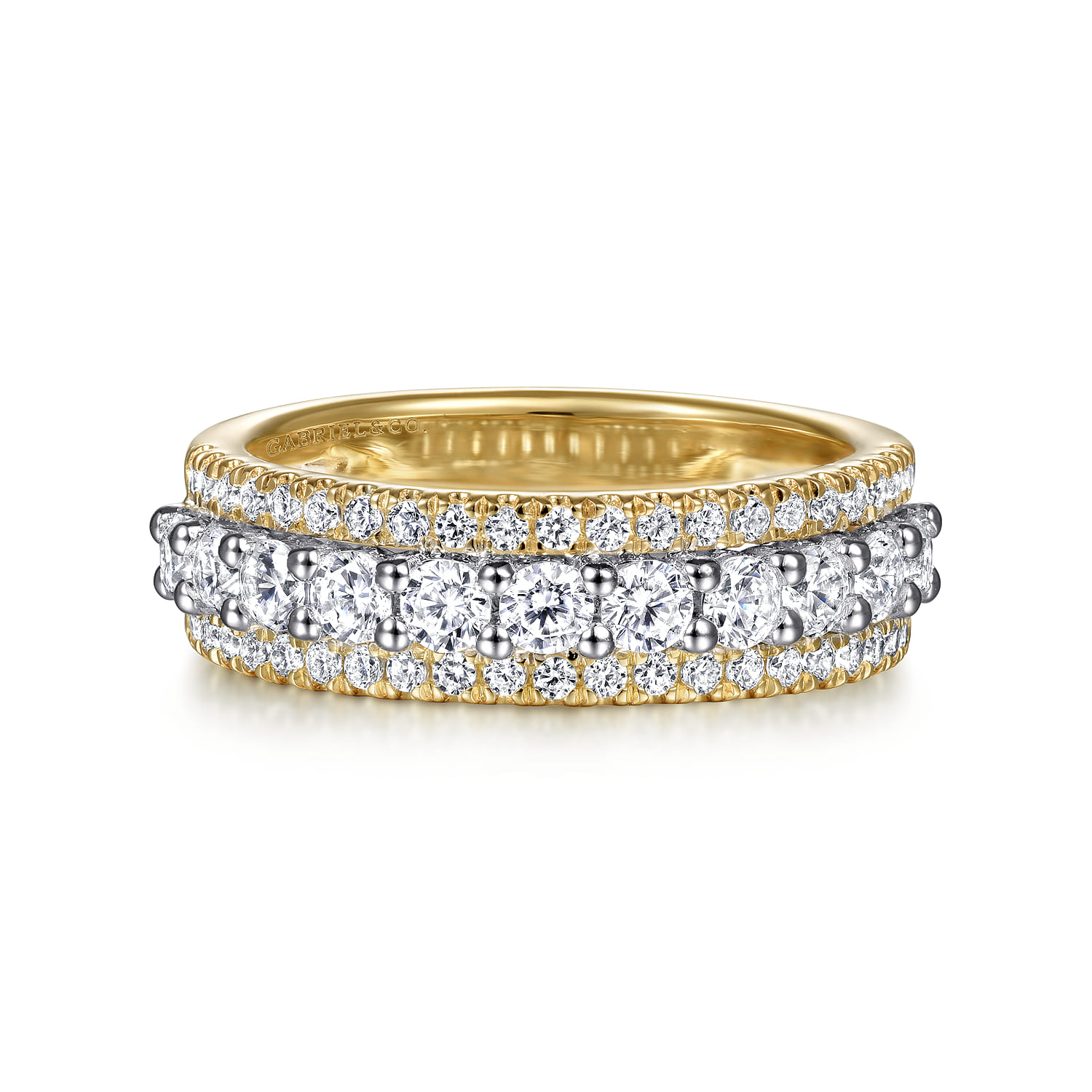 Fancy Wedding Ring in 14k Yellow/white Gold with Round Natural Diamond at Gabriel & Co. - Shot 1