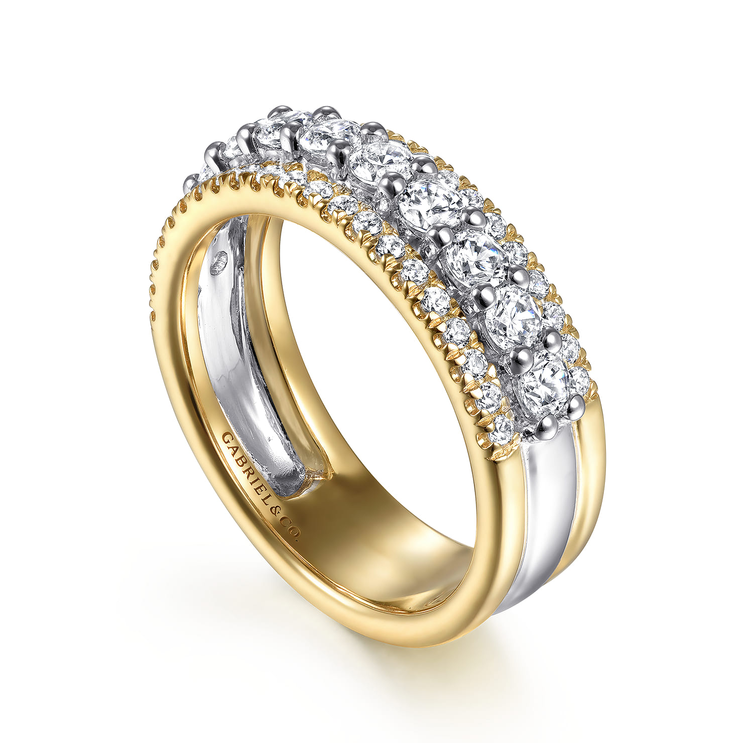 Fancy Wedding Ring in 14k Yellow/white Gold with Round Natural Diamond at Gabriel & Co. - Shot 3