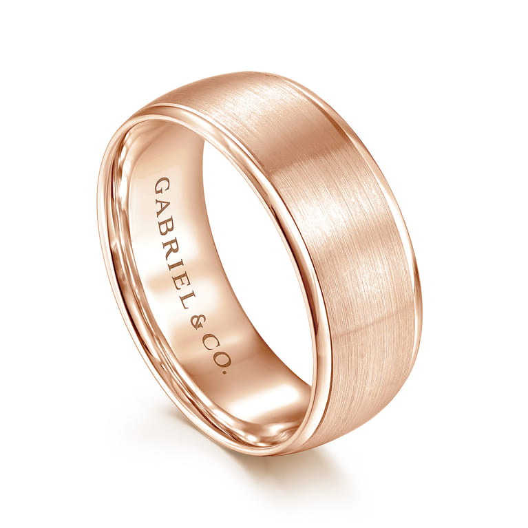 Nathaniel - 14K Rose Gold 8mm - Men's Wedding Band in Satin Finish - Shot 3