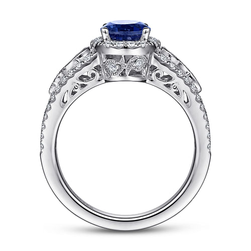 Nayana - 14K White Gold Oval Halo Sapphire and Diamond Engagement Ring - 0.5 ct - Shot 2