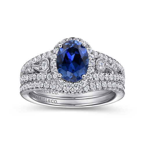 Nayana - 14K White Gold Oval Halo Sapphire and Diamond Engagement Ring - 0.5 ct - Shot 4