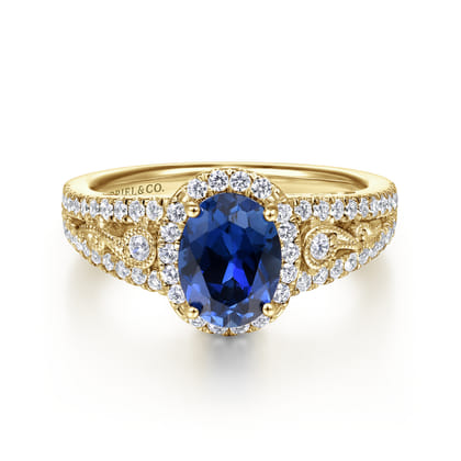 Nayana - 14K Yellow Gold Oval Halo Sapphire and Diamond Engagement Ring