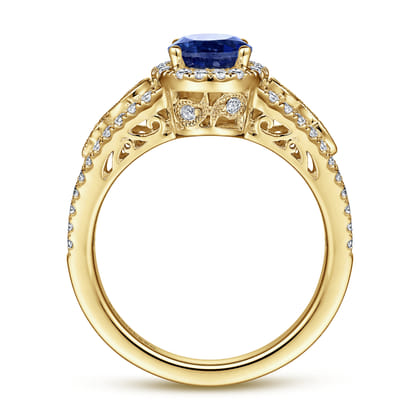 Nayana - 14K Yellow Gold Oval Halo Sapphire and Diamond Engagement Ring