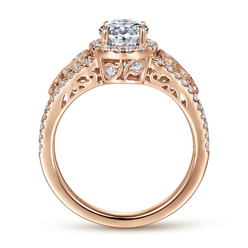 Nayana - Vintage Inspired 14K Rose Gold Oval Halo Diamond Engagement Ring - 0.5 ct - Shot 2