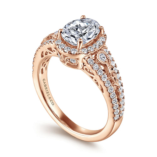 Nayana - Vintage Inspired 14K Rose Gold Oval Halo Diamond Engagement Ring - 0.5 ct - Shot 3
