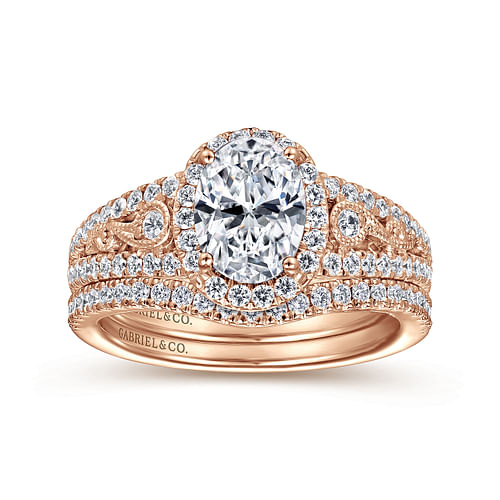 Nayana - Vintage Inspired 14K Rose Gold Oval Halo Diamond Engagement Ring - 0.5 ct - Shot 4