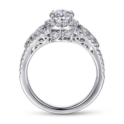 Nayana - Vintage Inspired 14K White Gold Oval Halo Diamond Engagement Ring - 0.5 ct - Shot 2